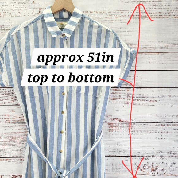 Marine Layer Womens S Linen Cabana Stripe Simone Button Front Dress Blue/White - Picture 3 of 9